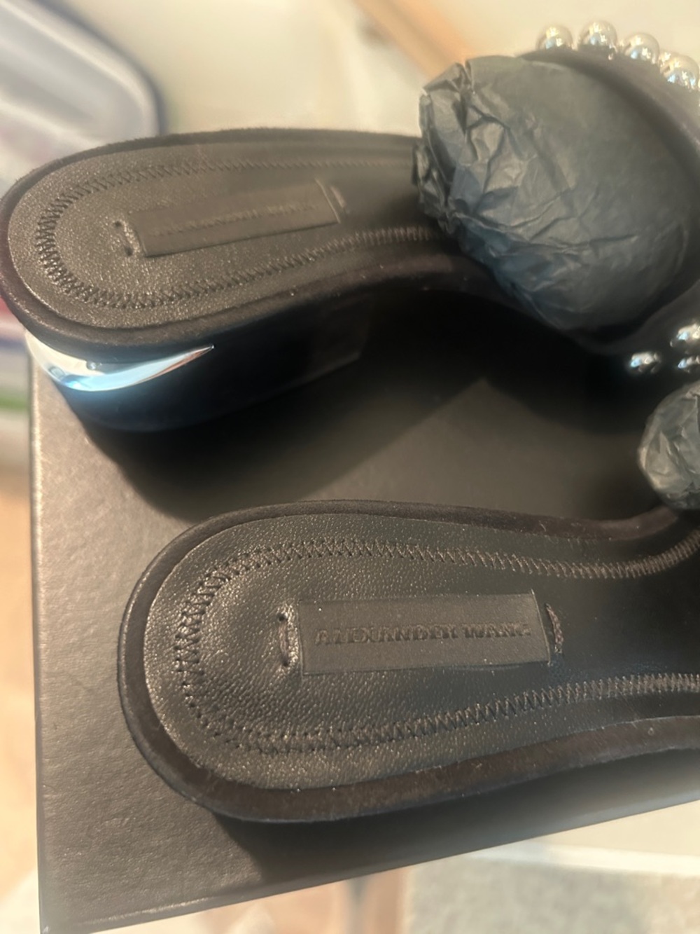 Alexander Wang Black SuedeStudded Slide Sandals - Picture 9 of 12